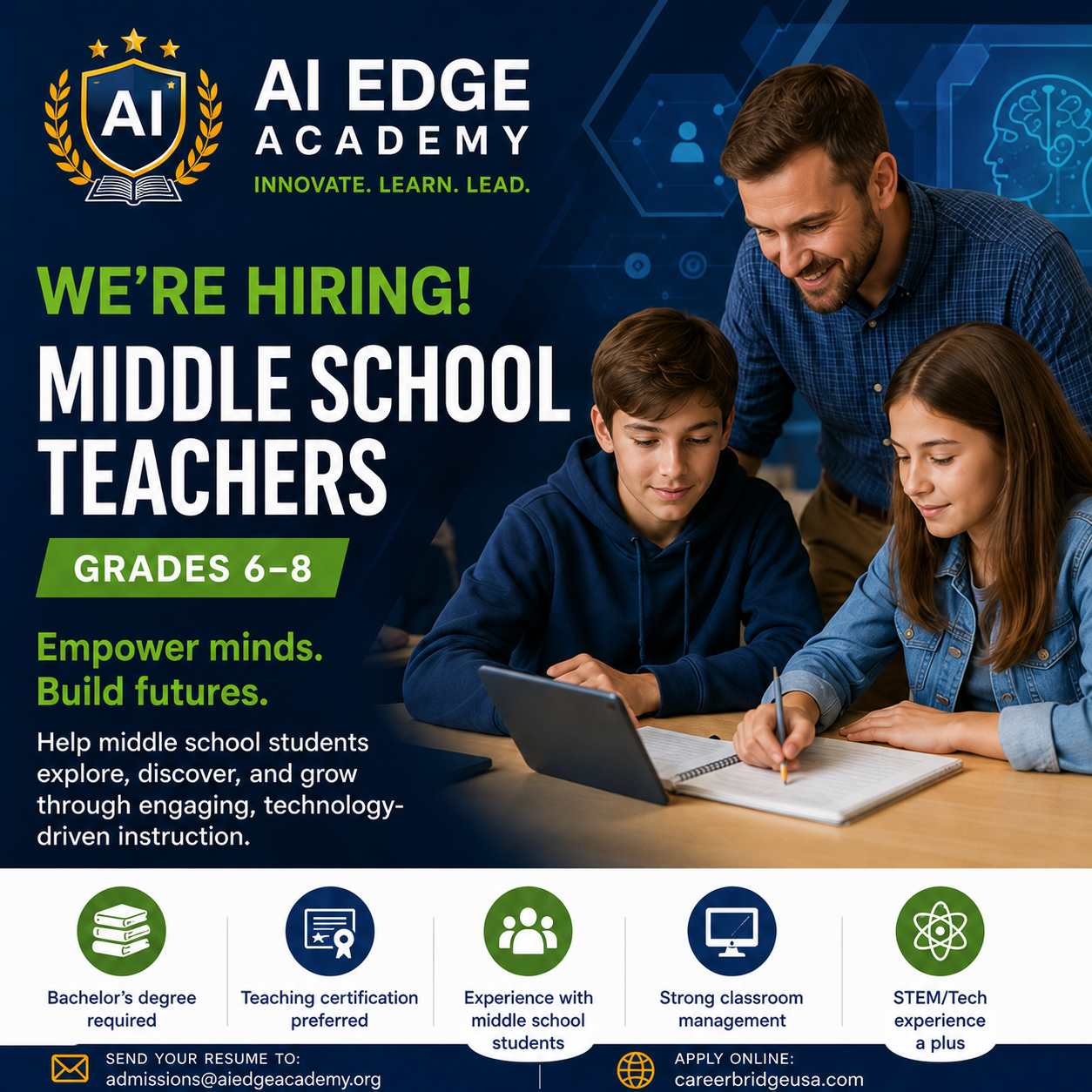 AI Edge Academy is hiring a Middle School Teacher (Grades 6-8)